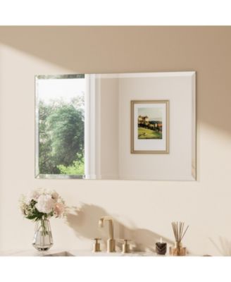 Inch Beveled Bathroom Vanity Mirror Shatterproof Frameless Wall Mirrored Over Sink Horizontal/Vertical