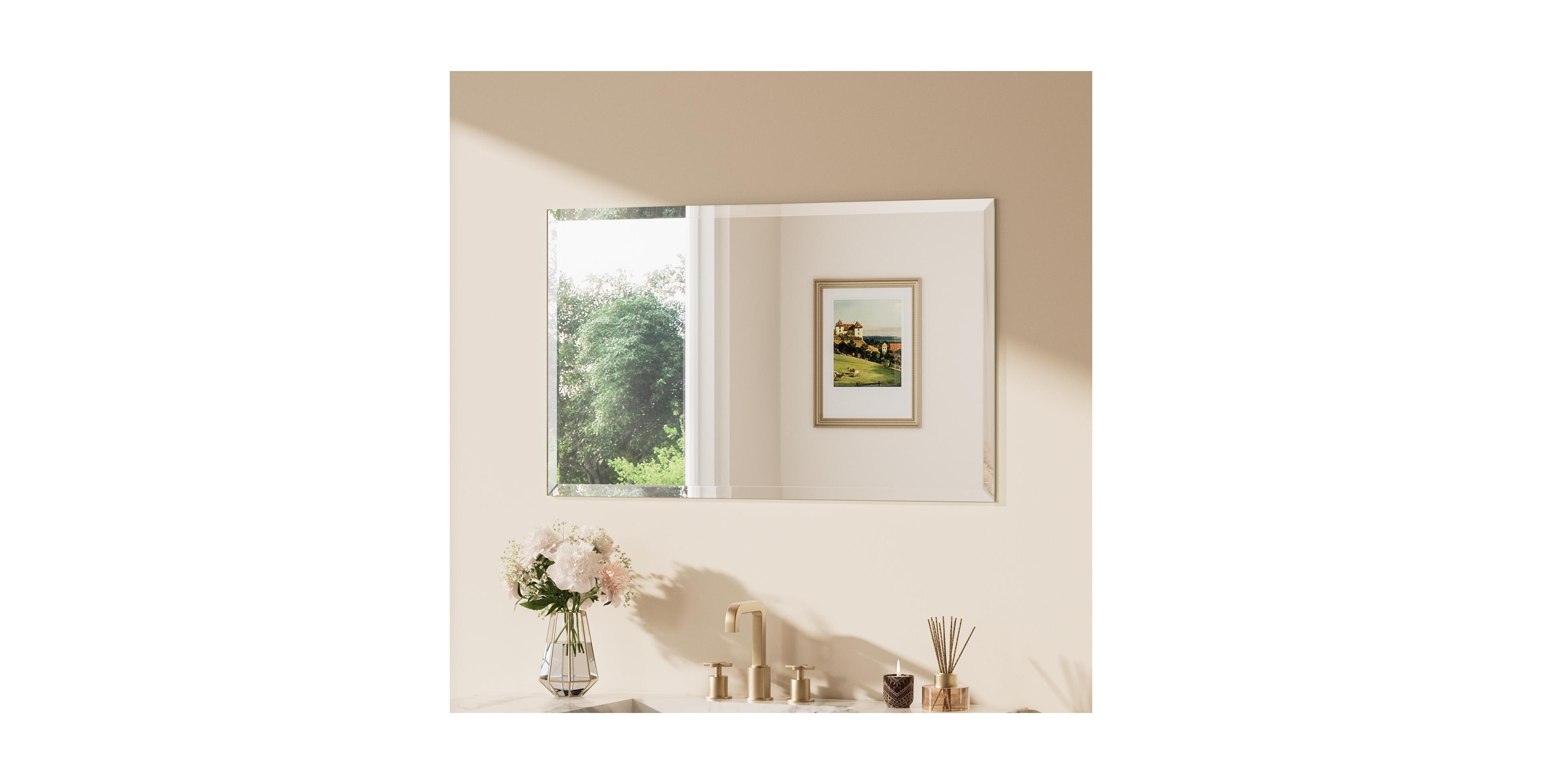 Keonjinn Inch Beveled Bathroom Vanity Mirror Shatterproof Frameless Wall Mirrored Over Sink Horizontal/Vertical