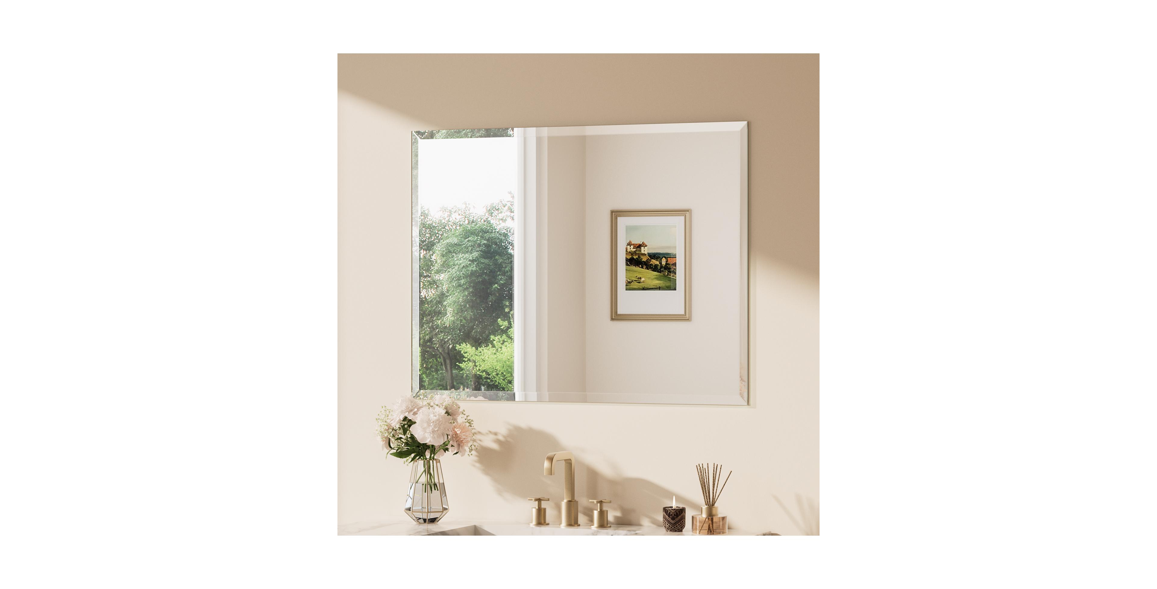 Keonjinn Inch Beveled Bathroom Vanity Mirror Shatterproof Frameless Wall Mirrored Over Sink Horizontal/Vertical