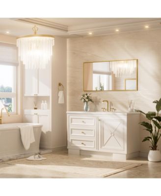 48x24 Inch Brushed Gold Bathroom Vanity Mirror Metal Framed Over Sink Wall Mirror Horizontal/Vertical