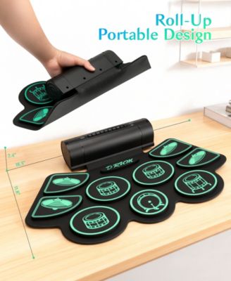 Kids Roll-Up Electronic Drum Set with Speakers, Headphone Jack & Foot Pedals - Green