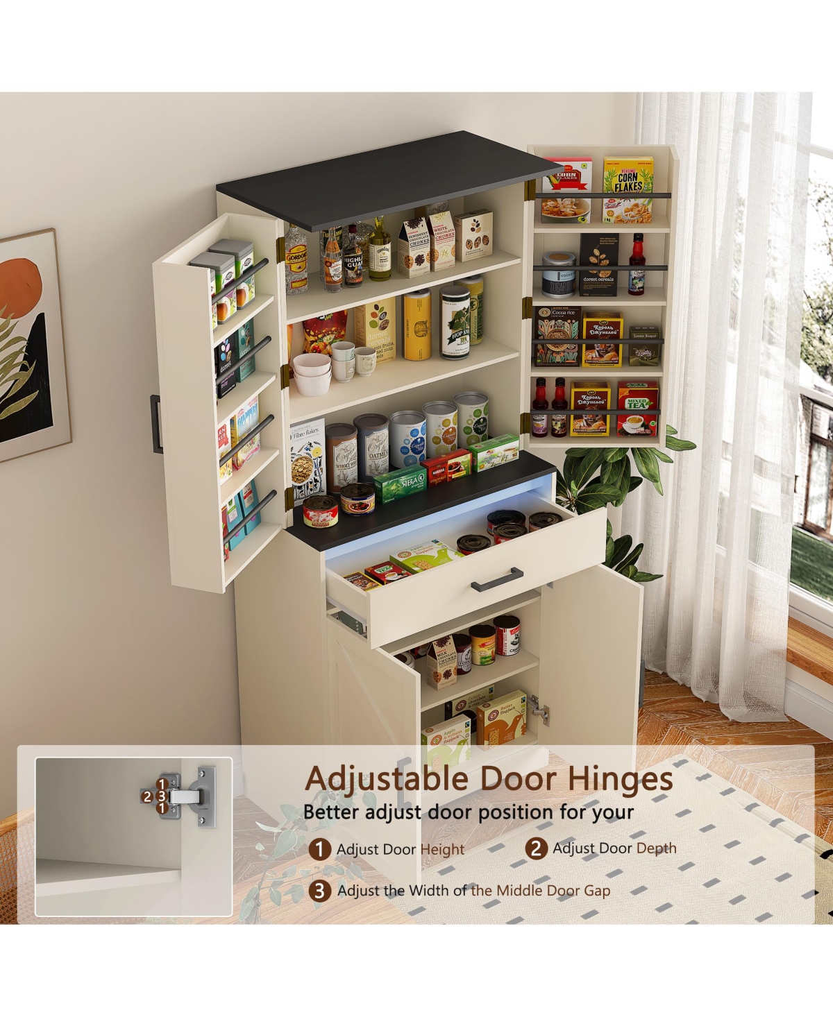 sumyeg Modern Wooden Cabinet with Sturdy Frame, Led Lighting, and Drawer for Living Room, Bedroom, Entryway, Office