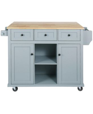 Kitchen Cart with Rubber Wood Drop Leaf, Internal Storage Racks, Rolling Island with Cabinet and 3 Drawers for Dining Room