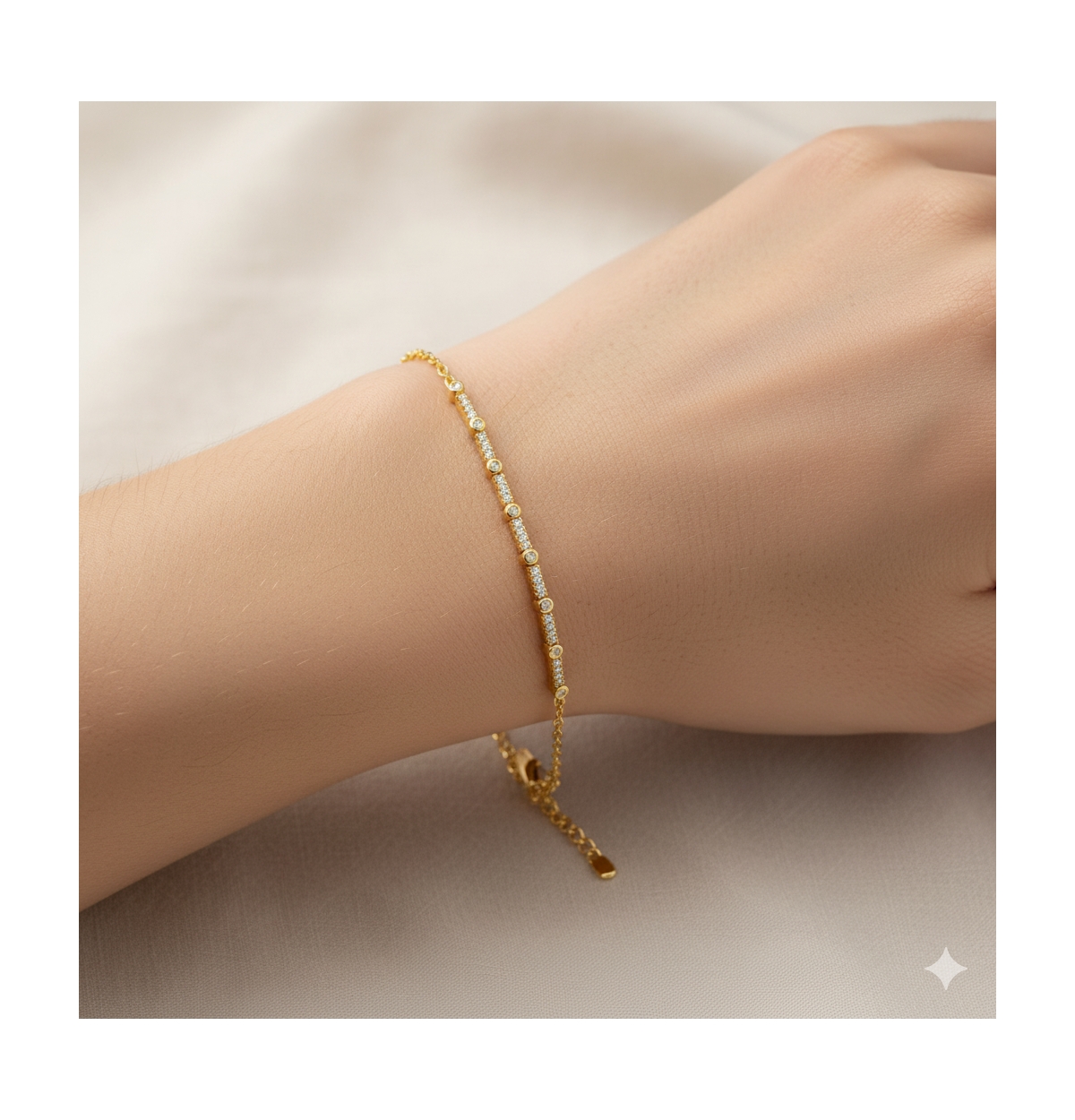 Etoielle Vermeil Bar Bracelet with Pave Cz 7 inches