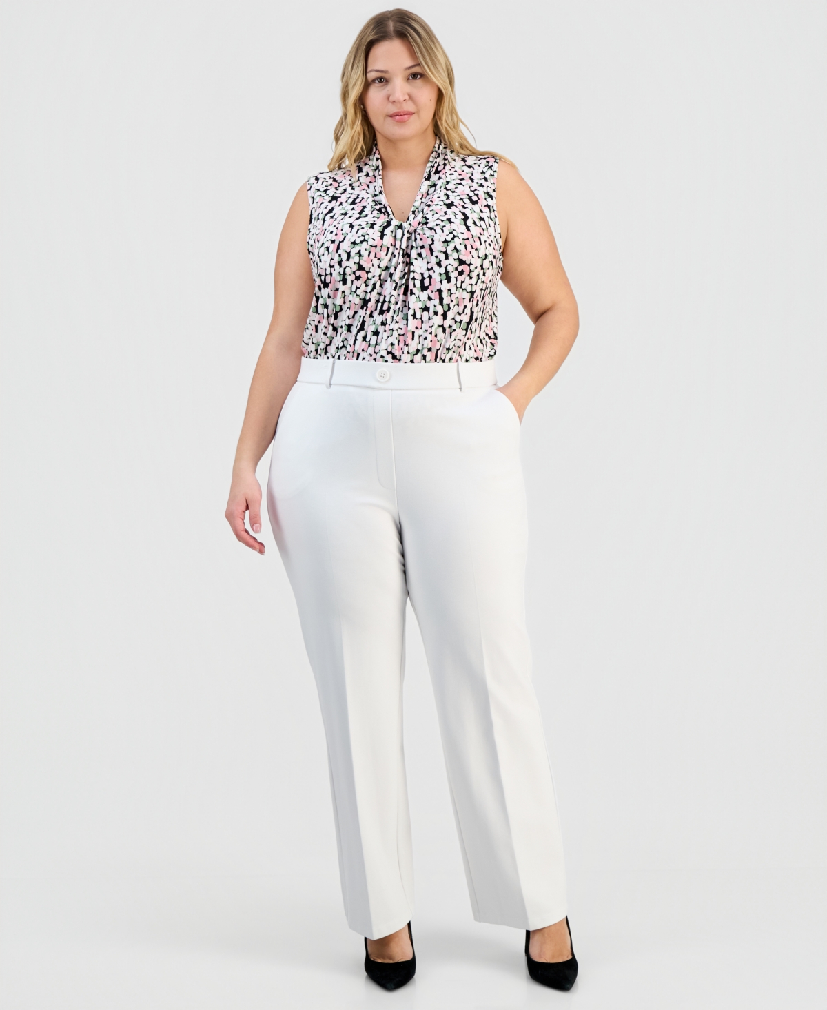 Kasper Plus Pull-On Straight-Leg Pants