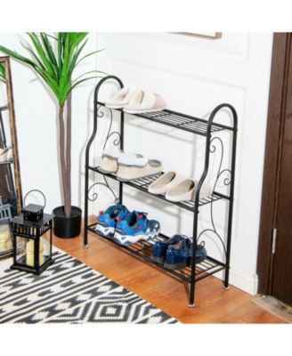 3-Tier Scrollwork Designed Metal Plant Stand-Black