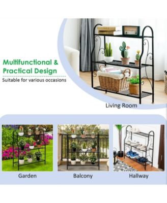 3-Tier Scrollwork Designed Metal Plant Stand-Black
