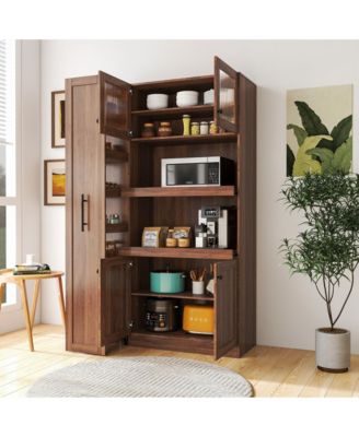 Kitchen Pantry Cabinet with 4 Doors and Pull-Out Multi-Tier Storage Shelves for Kitchen and Dining Room