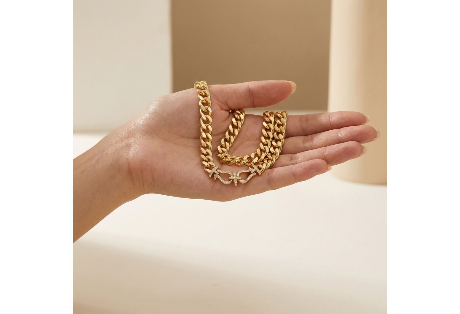 14K Gold Plated Cuban Chain CZ Door Knocker Necklace