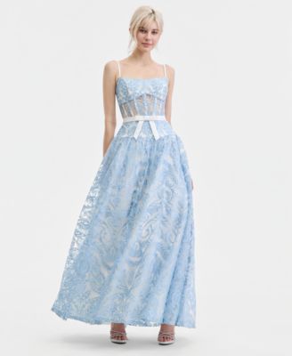 Juniors' Sweetheart-Neck Embroidered Gown 