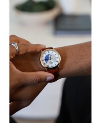 Men's 38mm Brown Sun-Moon Brown Leather Strap Watch