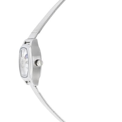 Women's Silver Dial Sun Moon Watch 30x20mm Mesh Bracelet