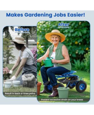 4-Wheel Rolling Garden Cart Work Seat