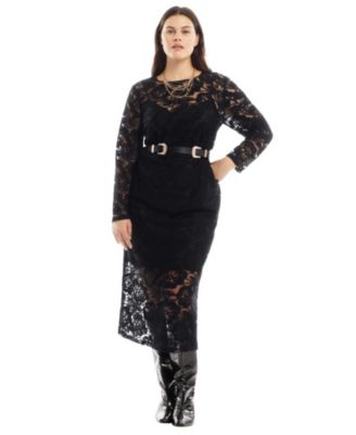 Women's Lined Lace Column Midi Dress
