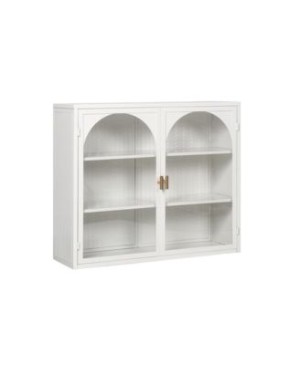 27.56" Two-Door Wall Cabinet with Glass Doors and Three-Tier Storage Featuring Woven Pattern for Living Spaces