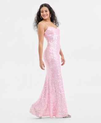 Juniors' Sweetheart-Neck Sequin Gown