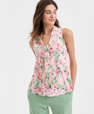 Women's Floral Sleeveless Tie-Front Blouse