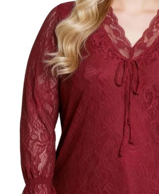 Plus Size Long Bell Sleeve Lace Top