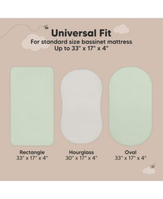 2pk Soothe Waterproof Bassinet Sheets for Girls, Boys, 33x17 Universal Baby Bassinet Mattress Protector Cover