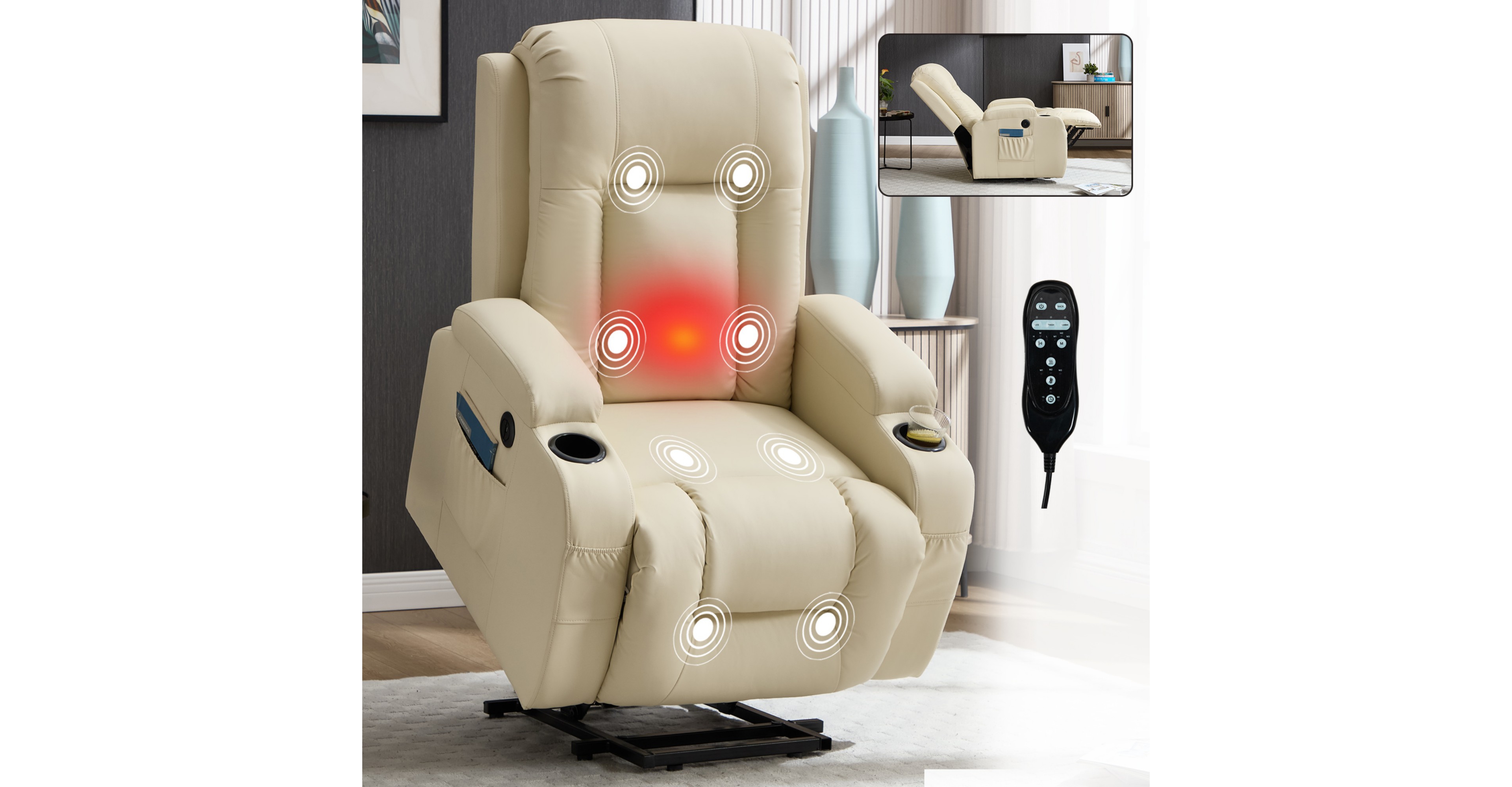 Power Lift Recliner Chair for Elderly Heavy Duty Motion Mechanism with 8-Point Vibration Massage and Lumbar Heating Usb Charging Port