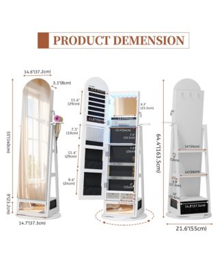 360&deg; Rotating Jewelry Cabinet with LED Lighting & Lockable Full-Length Mirror