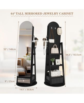 360&deg; Swivel Jewelry Armoire with LED Lights & Lockable Mirror