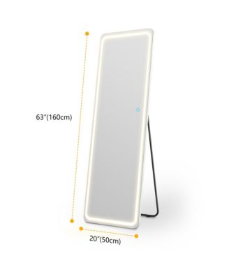 LED Full-Length Mirror with Stand, Suitable for Outfit Checks.