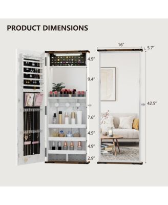Wall/Door LED Jewelry Armoire with Rounded Corners & Storage