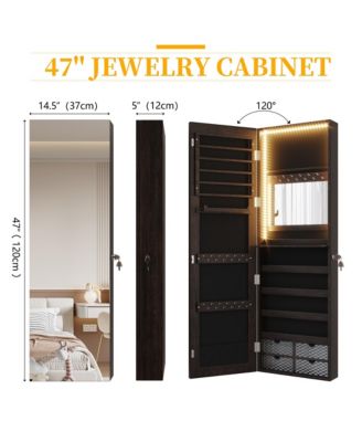 Wall/Door Mounted LED Jewelry Storage Mirror Cabinet