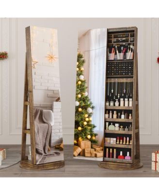 360&deg; Swivel Free-Standing Jewelry Armoire Cabinet with Mirror