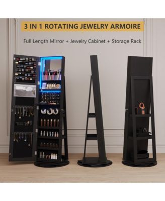 360&deg; Swivel Jewelry Full-Length Mirror Cabinet with Lights