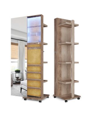 360&deg; Rotating LED Jewelry Armoire with Side Mirror & Shelves