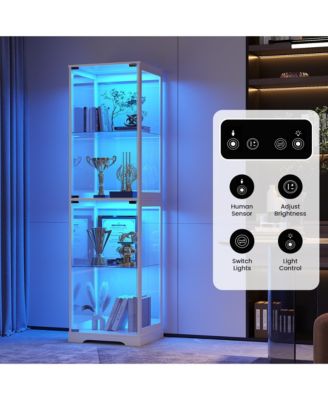 65" Glass Display Cabinet with Doors, Motion LED Light