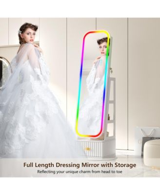 360&deg; Swivel Jewelry Cabinet with RGB Lights and Full-Length Mirror
