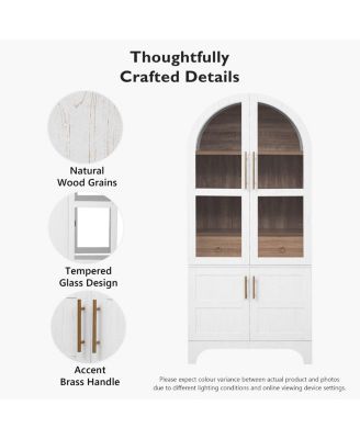 71" Tall Arched Kitchen Pantry Cabinet with Door Shelves, Farmhouse Kitchen Storage Cabinet with Open & Adjustable Shelves