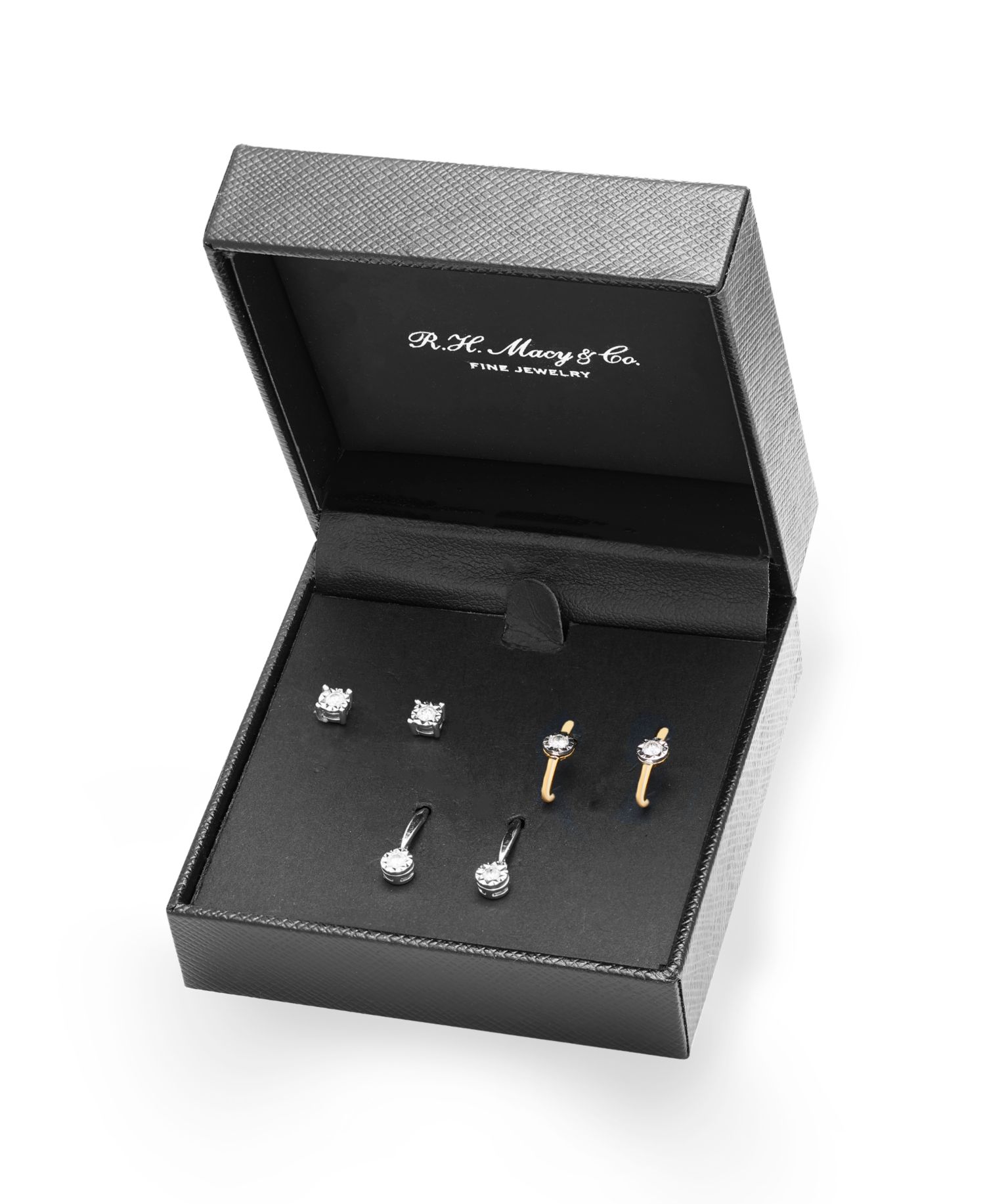 3-Pc. Diamond Stud Earrings (1/4 ct. t.w.) in Sterling Silver and Gold Over Silver
