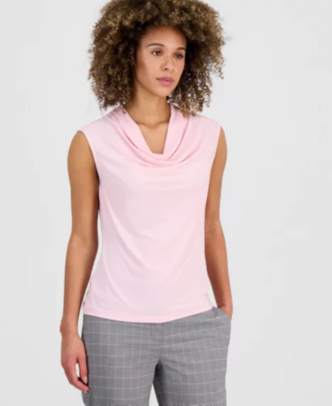 Women's Cowlneck Cap-Sleeve Top, Regular & Petite - Tutu Pink