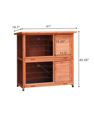 41 in. Outdoor Wooden Rabbit Hutch with 2 Removable No-Leak Trays Non-Slip Ramp Waterproof Roof in Natural