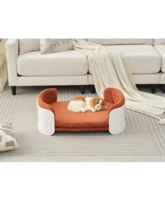Cat Couch Bed with Mattress Indoor Pet Sofa White Brown