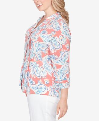 Plus Size Paisley Silky Gauze Button Front Top