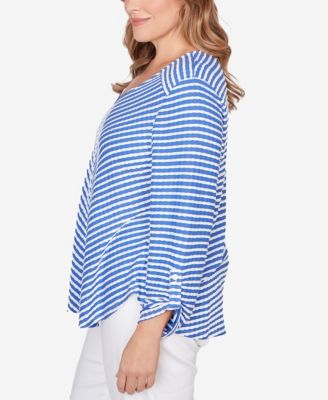 Plus Size Mitered Scallop Stripe Tunic Top