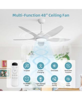 48-inch Matte White 5-Blade Ceiling Fan with Six Speed Remote Control and Forward Reverse Function for Indoor Use
