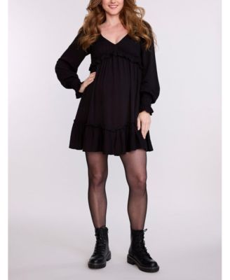 Maternity Motherhood V-Neck Long Sleeve Smocked Tiered Short Dress