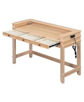 4-Piece Counter Height Dining Set with 3 Upholstered Stools, Storage Drawers & USB Charging for Small Spaces