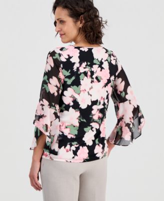 Petite Chiffon Flutter-Sleeve Top