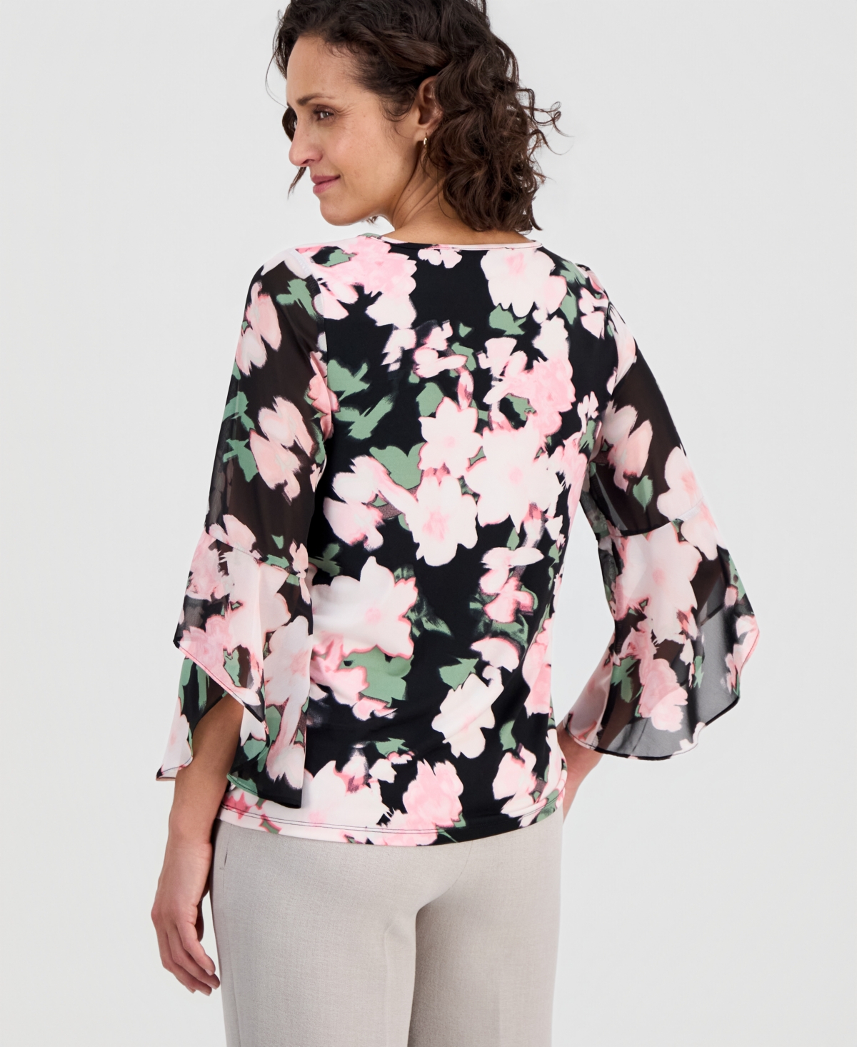 Kasper Petite Chiffon Flutter-Sleeve Top