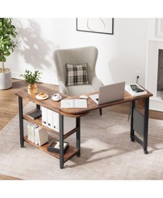 360° Rotating Side Table with Charging Station, Storage Bag & 6 Lockable Wheels Swivel End Table for Bedroom or Living Room