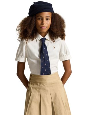 Girls' 7-16 Short-Sleeve Solid Oxford Top