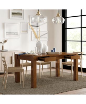 Andrea 60"W Modern Solid Wood Dining Table with Divided Storage Drawer