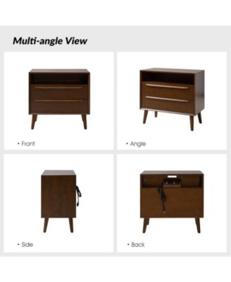 Kay Mid-century Modern 2 - Drawer End Table with  Built-In Outlets